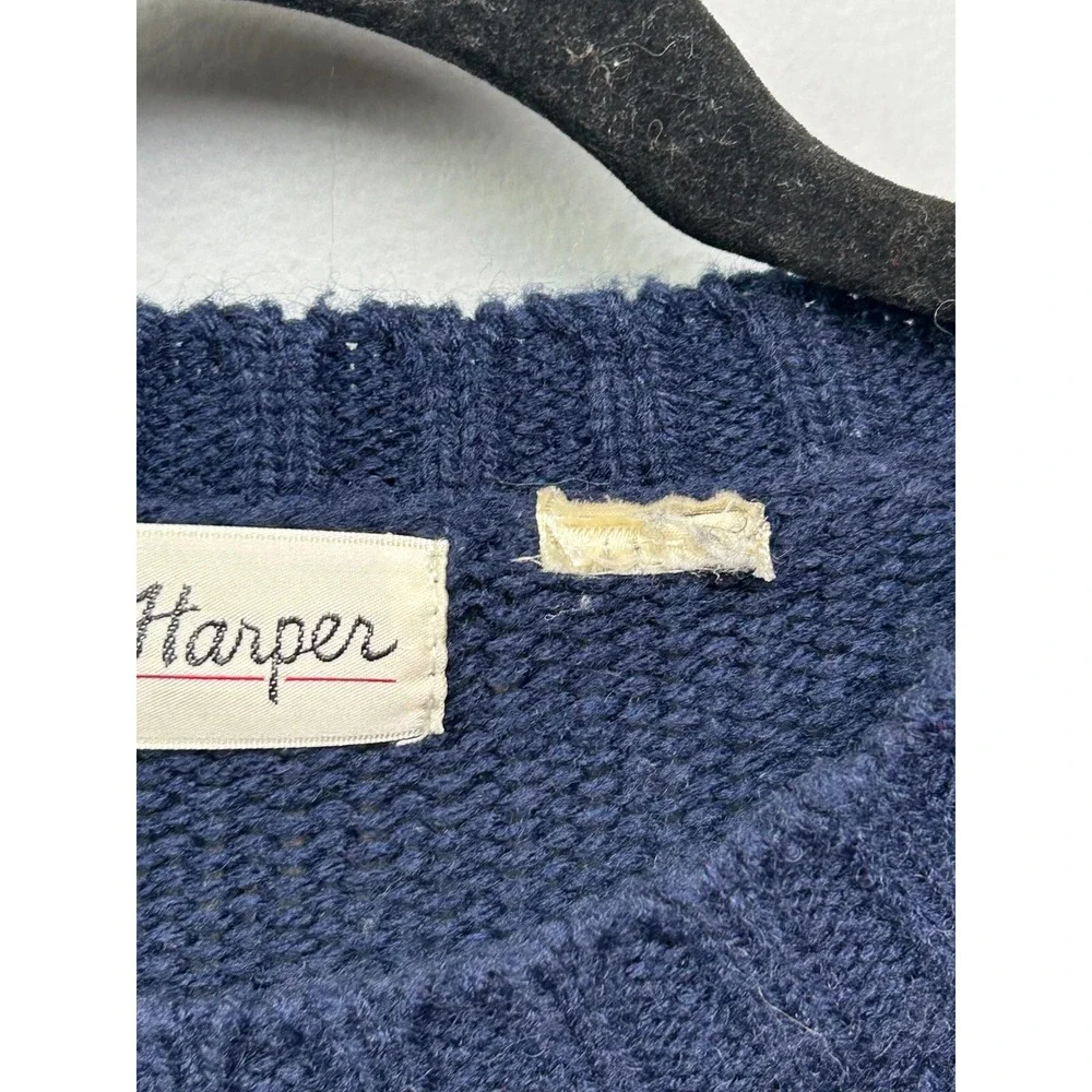 Kelly‎ Harper Navy Blue Geometric Pattern Knit Sweater Women's Size Large